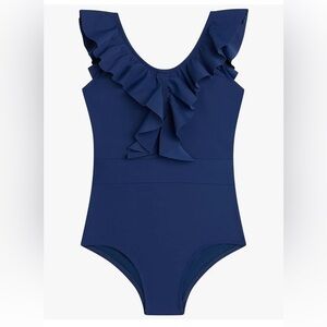 NWT Kanu Surf Girls' Gianna Beach Sport Ruffle One Piece Swimsuit Navy Blue